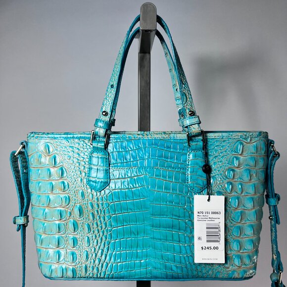 NWT BRAHMIN Mini Asher Turquoise Melbourne Croc Satchel Crossbody Handbag - Picture 3 of 9